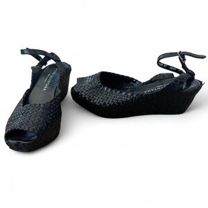 Pons Quintana Black Woven Leather Platform Wedge Sandals Size 37 Spain